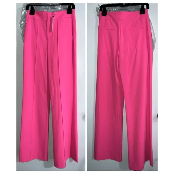 Alice + Olivia Dylan High Waisted Wide Leg Pink Pant - Picture 7 of 12
